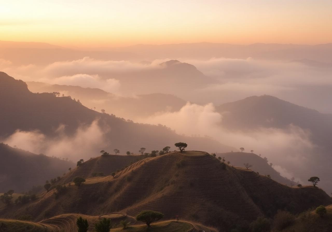 Misty Andean mountains at sunrise